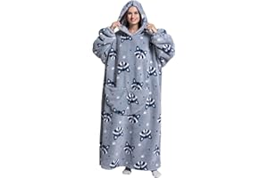 JOREAY Bardzo długi koc z kapturem, oversize'owy sweter z kapturem, koc z rękawami i kapturem, sweter z kocem w jednym rozmiarze dla mężczyzn, kobiet, dorosłych