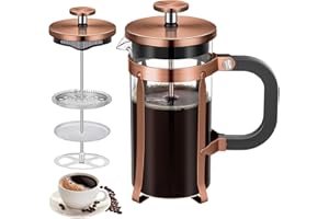 KOOYAT Cafetiere French Press Coffee Maker with Capacity of 350ml / 1 Cup Small Coffee Press for Ground Coffee in Home Office or Travel Heat-Resistant Caffettiera Gift Set for Women and Men Copper