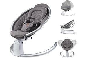 Hot Mom sdraietta neonati elettrica,Regolazione del sedile,dondolo neonato con Zanzariere,cotone,Bluetooth,Schermo LED,2024 (grigio scuro)