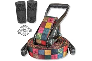 BUZZARD Patchwork Slackline-Set - Colorido, espontáneo y Lleno de Buen Humor