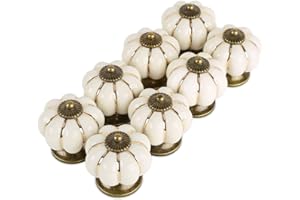 Auped Set di 8 pomelli in ceramica a forma di zucca, Maniglie per Mobili Vintage Rotonde Casa adatti a cassettiere, credenze, armadietti, maniglie manopole,colore: avorio.