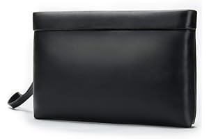 NIUCUNZH Handbag for Men Clutch Bag Hand Purse Large Wallet with Wristlet,Soft Cowhide Leather Black