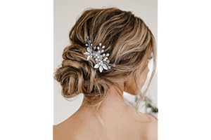 Vakkery - Pettinino da sposa, fermaglio argentato con strass, design con perle, accessorio per capelli da sposa, per donne e ragazze