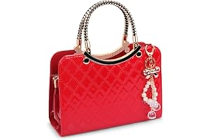 DEEVORCA Fashion Women Top Handle Handbags Shoulder Bags Pearl Pendant Casual Crossbody Bag Dating Work Party Wedding Travel Women's Messenger PU Leather Handbags Red A