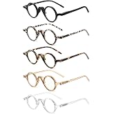 JM 5 Pack Round Reading Glasses for Women Men Small Computer Reading Glasses with Spring Hinges