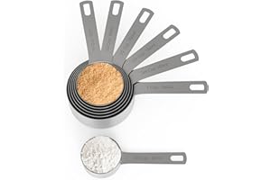 Chef Pomodoro Cups Misurini, Set da 7 Measuring Cup in Acciaio Inossidabile, Manici Resistenti, Impilabili e Facili da Riporre, Misurini Americani Cup Ideali per Ingredienti Secchi o Liquidi