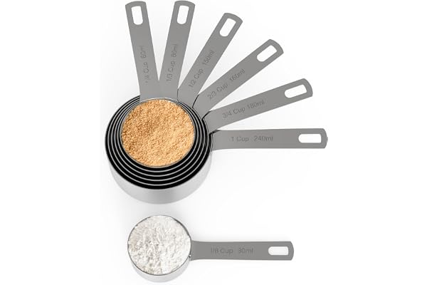Chef Pomodoro - Tasse et Cuillère Mesure de Cuisine - Lot de 7 Cuillère Doseuse en Acier Inoxydable - Tasse a Mesurer, Doseur Cuisine et Pâtisserie, Measuring Cups pour Ingrédients Secs ou Liquides