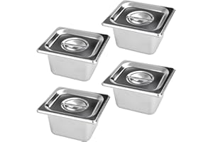 YAYODS 4PCS Stainless Steel Gastronorm Pan 1/6 with Lid, Quarter Stainless Steel Food Containers Pot Pan, 100mm Deep, Silver
