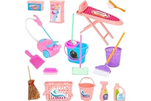 DIELOVEHUA 18PCS Kit de Nettoyage pour Enfant, Miniature Outils Accessoires, Kit Menage Jouet, Accessoire Maison de Poupee, kit Menage Enfant, Couleur Aléatoire