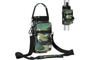 Nuovoware Magnetic Gym Bag Water Bottle Carrier Holder with Adjustable Shoulder Strap, 1000ml Magnets Magnetic Gym Bag Bottle Pouch Sling, 2 Pocket Sling Neoprene Organizer Sleeve, Camouflage Green