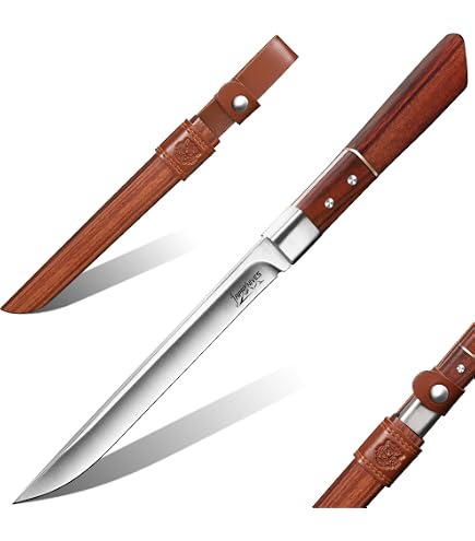 Perkin Damastmesser Jagdmesser – Feststehende Klinge 17,78 Cm, 150+ Schichten, Mit Lederscheide