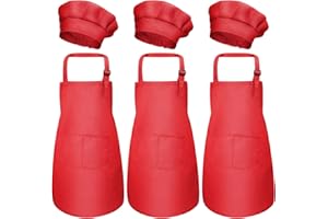 CATIME 6Pcs Kids Apron and Chef Hat Set, Adjustable Children Cooking Aprons with Pockets for Boys Girls, Kitchen Garden Bib Aprons, Toddler Chef Aprons for Crafting Painting Baking (M for 3-6 Age)