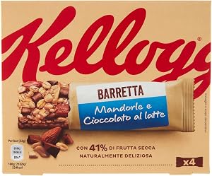 Kellogg's Barretta | Gusto Mandorle e Cioccolato al Latte | Ricca di Fibre e con 41% di Frutta Secca | 4 barrette da 32g (Confezione da 128g)