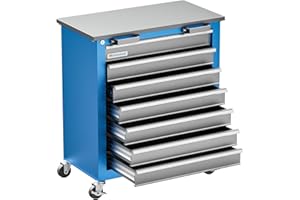 LARBANKE 7-Drawer Tool Cabinet With Wheels, Keyed Locking System, 4 Foot Pad - Can Be Combined With 5-Drawer Cabinet Set
