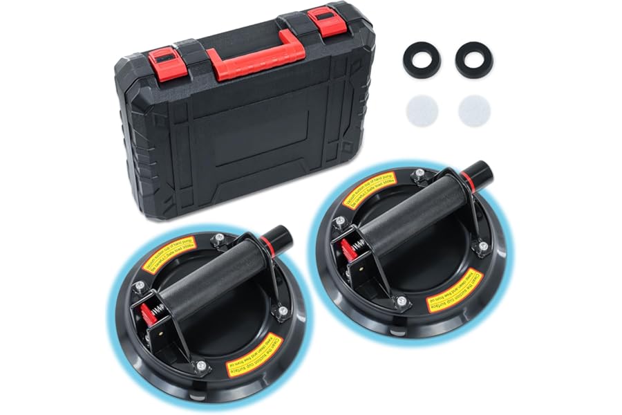 2 Pack 8'' Glass Suckers Lifters,Heavy Duty Glass Suction Cups With Plastic Box,Powerful Industrial Vacuum Tile Suction Lifter for Granite/Tile/Window,Glass Suckers Lifters 200KG/440lbs