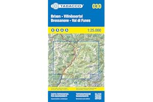 Bressanone - Val di Funes-Brixen - Villnössertal. Carta topografica in scala 1:25.000, antistrappo, impermeabile, fotodegradabile. Ediz. multilingue: Tabacco Wanderkarte 1:25000: 30
