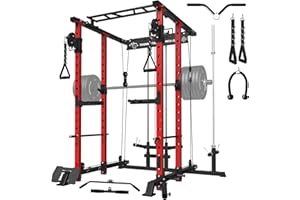 ‎ZERELEK ZERELEK Power Cage, Power Rack mit Latzugstange, Kabelzugstation mit J-Hacken, Landmine, Band Peg, Battle Rope Seil, Squat Rack mit 680kg maximaler Belastung für das Heim-Fitnessstudio