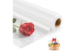 KASANNI Papier Emballage Transparent, 43CM x 30M Rouleau Plastique transparent(Plier en 21.5CM), 3 Mils papier Cadeau transparent, pour Bouquets Bonbons Biscuits