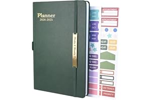 EARNING POWER Diary 2024-2025 - 18 Month Diary from Jan. 2024 to Mid Year Jun.2025, A5 Week to View Diary, Weekly & Month Planner with Leather Cover, Pen Loop, Inner Pocket (Green)