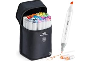 Ohuhu - Pennarelli indelebili, 40 colori, doppia punta, per schizzi, evidenziatori, con custodia per il trasporto