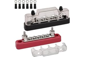 IDONG Gloaso - Barra autobus per batteria da 100 A, 12 V - 48 V CC, in rame, 4 blocchi di distribuzione dell'alimentazione da 3/16", sbarra collettrice da 100 A con coperchio, nero, rosso, nero.
