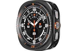 Amizee 3 in 1 Metal Case for Samsung Galaxy Watch Ultra/Ultra 2(2025) 47mm with Screen Protector, Rugged Bumper Scratch Resistant Protection Cover for Galaxy Watch 7/8 Ultra, Numeric-Black/Orange