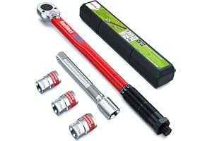 Aurlloct Llave Dinamométrica 1/2" 28-210 Nm, Coche, Camión, Moto, Barra de Extensión de 12,5 cm y Tomas de 17 mm, 19 mm, 21 mm Rojo