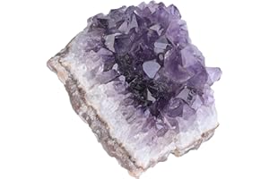 Amogeeli Natural Amethyst Quartz Crystal Geode Cluster Specimen for Garden Decoration, Mineral Raw Stone for Reiki Healing Meditation Collection, purple