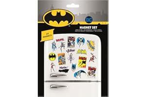 DC Comics Batman - Juego de imanes de 19 Piezas (diseño Retro de Batman), 19 imanes para Nevera o Bolsas de Fiesta, Producto Oficial