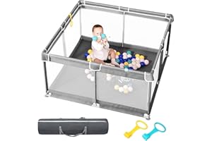 derimkcoa Baby Playpen,Large Play Pen Babies and Toddlers Safety Baby Fence, Indoor & Outdoor Anti-Slip Suckers and Zipper (130x130x66cm,Grey)