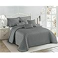 Prime Linen 3 Piece Quilted Bedspread Embossed Pattern Comforter Bedding Set Bed Throw with Pillow Shams (Pom Pom Grey, King)