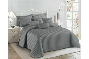 PRIME LINENS 3 Piece Quilted Bedspread Embossed Pattern Comforter Bedding Set Bed Throw with Pillow Shams (Pom Pom Grey, King)