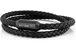 Akitsune Suprema Magnetyczna bransoletka skórzana, bransoletka z ogniwami, dla kobiet i mężczyzn, stal nierdzewna, podwójnie owinięta, matowa, czarna, srebrna, 39, Skóra, Brak kamienia