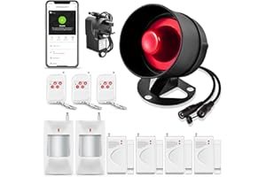 FUERS WIFI Alarm Home Security System, Wireless Burglar Alarm System with Loud 120dB Motion Sensor Siren, Window Door Alarms Door Sensor Remote Control for Shed Motorhome Garage