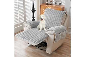 AHSBND Recliner Chair Cover Sofa Armrest: Armchair Covers with Pockets and Elastic Strap Washable Furniture Protector Headrest Cover Plush Non Slip for Kids Pets (Grey with pockets)