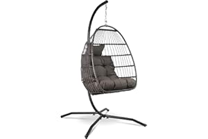 ‎VITA5 VITA5 Hängesessel mit Gestell - Bequemer Hängekorb Sessel - Rattan Hängesessel Outdoor und Indoor - Boho Egg Schaukel für Terrasse&Leseecke - 150 kg Tragkraft - Dunkel Grau