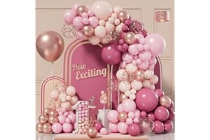 Conleke Dusty Rose Balloon Arch Kit, 152pcs Pink Garland Kit Gold Hot Pastel Orange Balloons Confetti for Wedding Birthday Party Bridal Shower Decorations, Medium