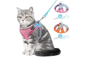 ANKILO Newest Cat Harness and Leash, Stylish Cat Leash Escape Proof, Adjustable, Reflective Strap, Breathable, Suitable for 6-10 pounds of Cats and Small Dogs- Pink, XS (59 inch Tow Rope)