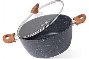 Non Stick Cooking Pots with Glass Lid – 4.2 Quart Induction Hob Stock Pot – Kitchen Deep Casserole Cookware – 24cm, Marble – by Nuovva