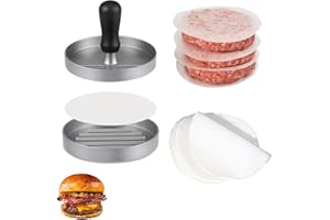 NIKSULTANT Aluminum Non-Stick Hamburger Press with 100 Free Patty Papers for Patties Cheeseburgers Barbecue Meatballs Frying Pan Delicious Homemade Burgers Easily Make Delicious Patty