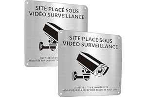 AERHIMIY Panneau Camera Surveillance Aluminium Adhesif 15×15 cm, 2 Pièces Pancarte Site Sous Video Surveillance Panneau Video Surveillance Adhesive, Résistant aux UV, Imperméable, Avec Trous Percés