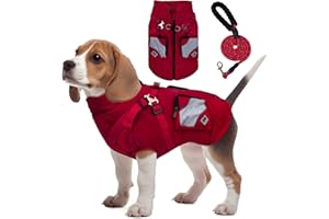 HYWEAN NEDS Ropa para Abrigo Perro Pequeño para Perros, Ropa de Abrigo con Correa, Chaqueta de Invierno para Perros, Regalos para Perros（XL,Rojo