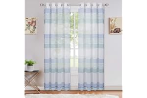 LinTimes Półprzezroczyste firanki w paski, woal, zasłony z oczkami, do salonu, sypialni, 132 x 183 cm, 2 panele