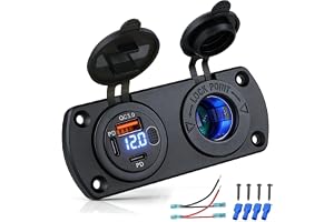 Intckwan 12V 2-i-1-uttag för husbil, båt och bil, 2x PD 3.0 30W+36W & 1x QC 3.0 18W, med blå LED-voltmeter & strömbrytare, IP