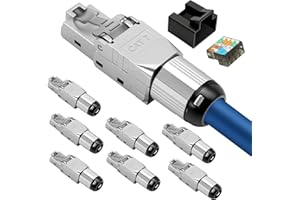 Puiseno 10 Gbps CAT7 RJ45 Stecker LSA geschirmt werkzeuglos für Verlegekabel/Patchkabel,CAT 7 Netzwerkstecker mit Schutzhülle,vollgeschirmt STP,AWG 23-26(8 Stück)