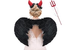 Ailes d'ange Plumes Noir,Ailes d'ange pour Enfants,Les Ailes De L'ange Costume,Déguisement Ange Fille,Costume d'ange,Costume de fée Adulte pour Halloween Carnaval Cosplay Fête Déguisement
