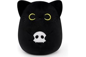 Yamepuia Black Cat Plush Toy,Halloween Cat Stuffed Animal,Cute Halloween Plushies Pillow Decoration Gifts for Boys and Girls
