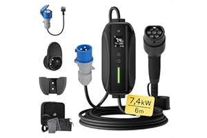 dé Cargador Coche Eléctrico 7,4kW[6m, 6-32A] Cargador Vehiculo Electrico 32A con Potencia de Carga Ajustable, Estación de Carga para Model 3/Y, 500e, Spring y Otros EV/PHEV