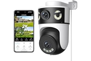 Reobiux 2K Telecamera Wi-Fi Esterno con Doppia Lente, 360° PTZ Videocamera Sorveglianza Esterno, Colori Visione Notturna, Tracciamento Automatico del Movimento, Registrazione 24/7, IP66