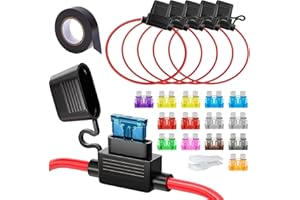 BELLAGESUNDHEIT 5pcs 12/16AWG Sicherungshalter mit Draht für Autos, 12V Inline Auto Flachsicherungshalter, Wasserdichter Kfz Sicherungshalter mit 14-teiligen Standard Flachsicherungen (2A 3A 5A 7.5A 10A 15A 20A 25A 3